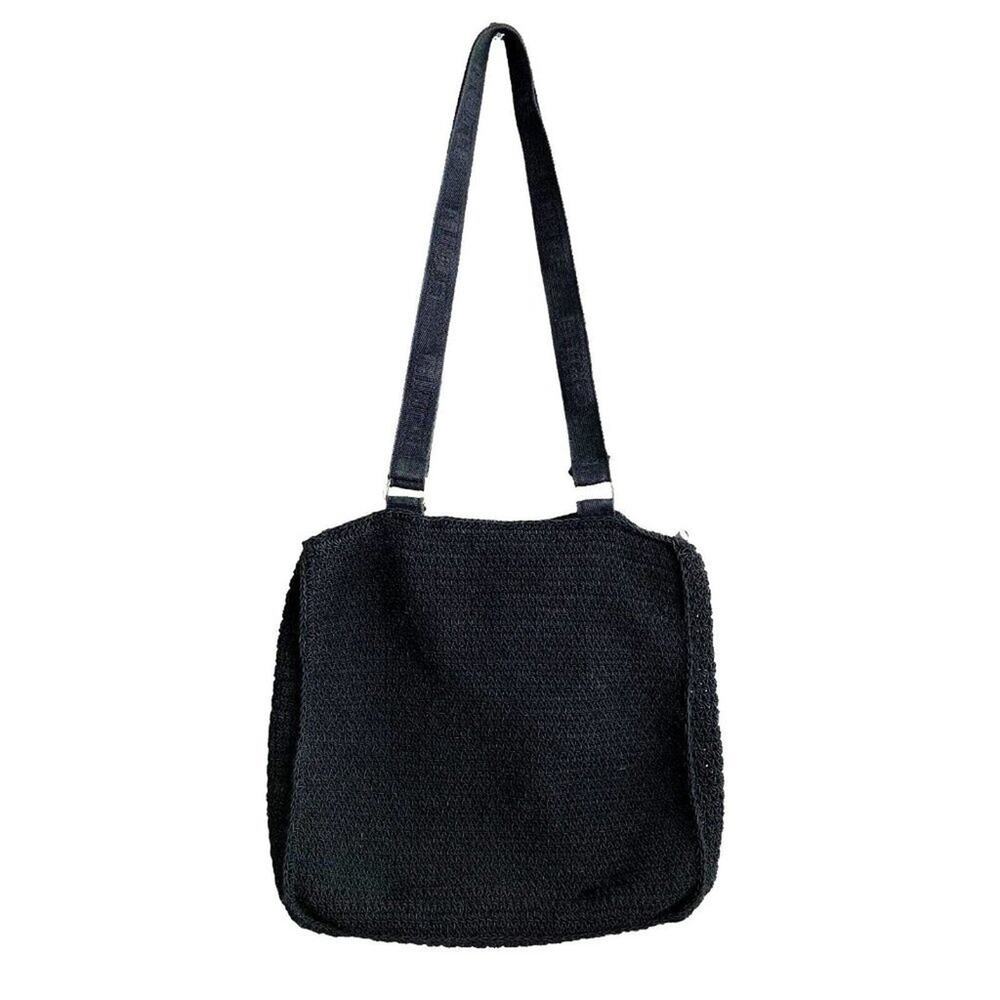 Vintage Fiorucci Italy Shoulder Bag Womens Medium Crochet Knit Black